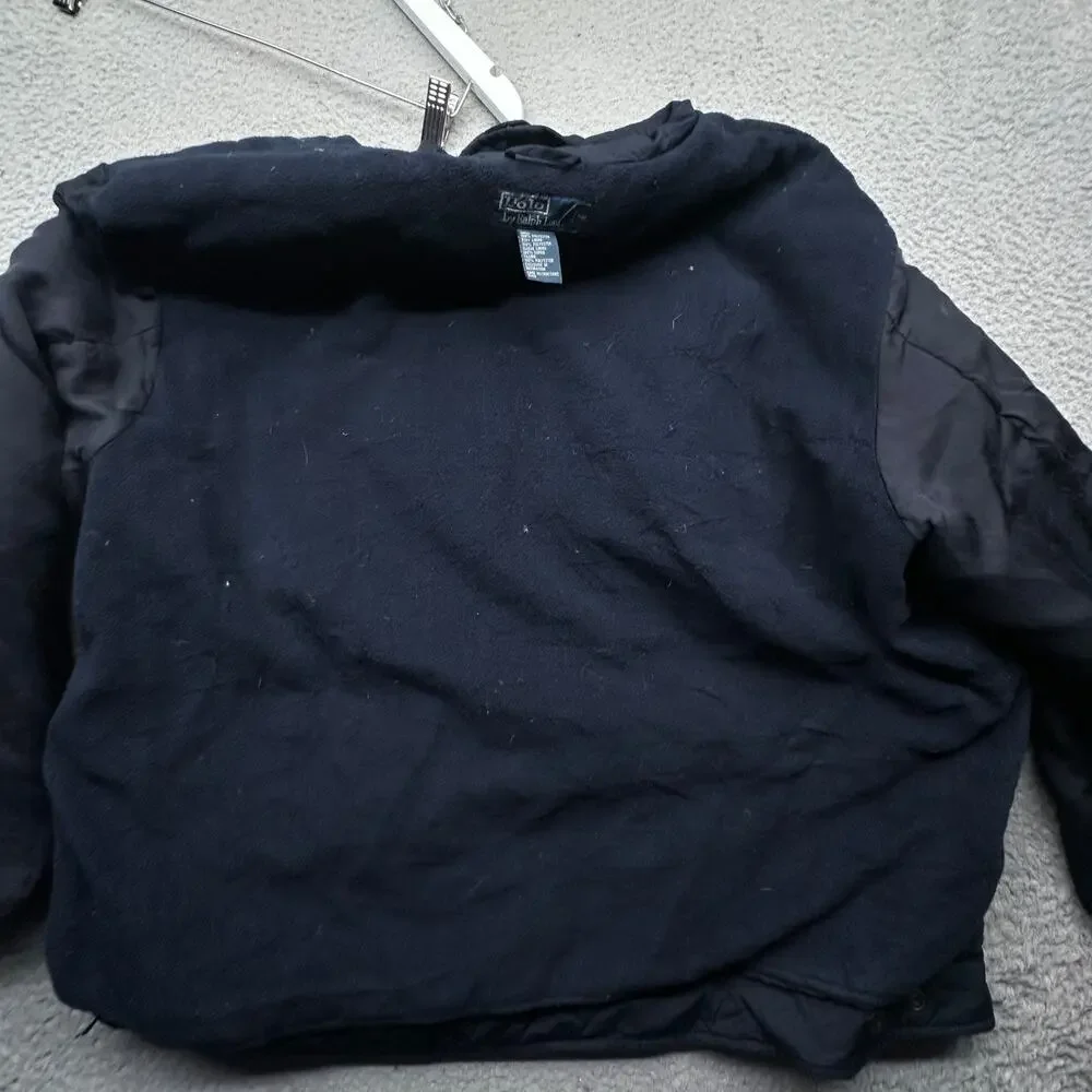 Vintage Polo Ralph Lauren Fleece Lined Navy Blue Hooded Jacket Mens XXL